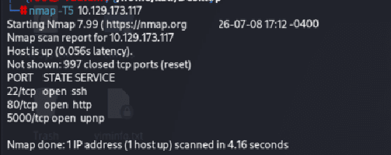 22,80,5000 portları açık